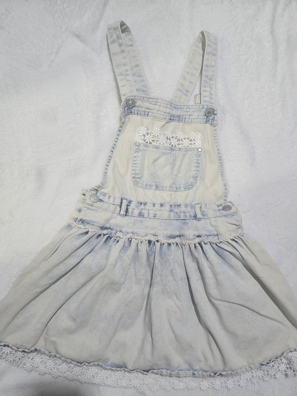 Jordache Light Wash Denim Overall Skirt with White Lace
